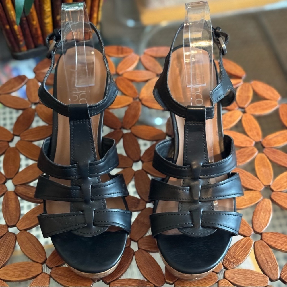 Franco Sarto Mary Beth Cork Wedge Platform Heel Strappy Sandals